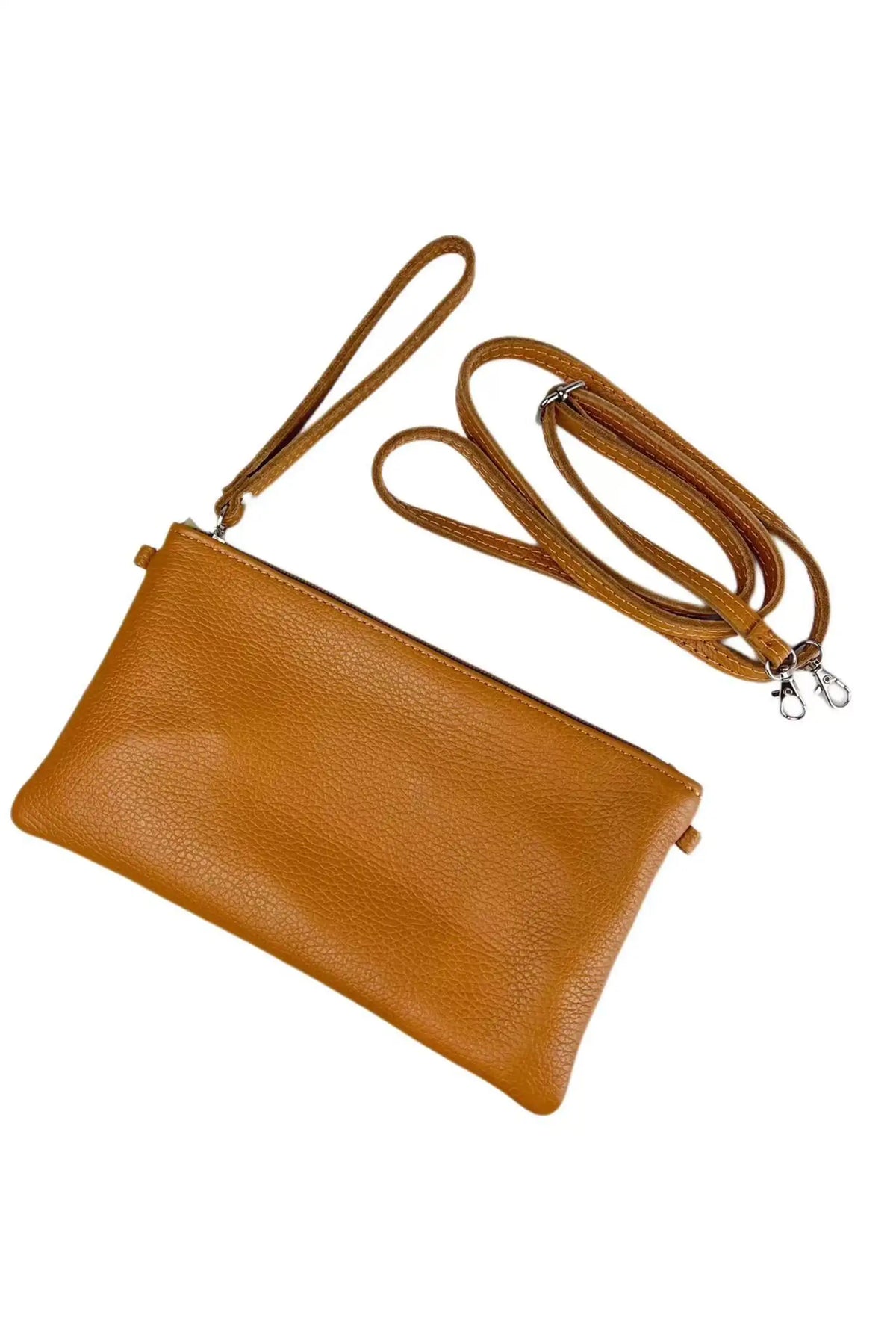 Bolso clutch de piel marrón camel de CHICA del Sur con correa desmontable