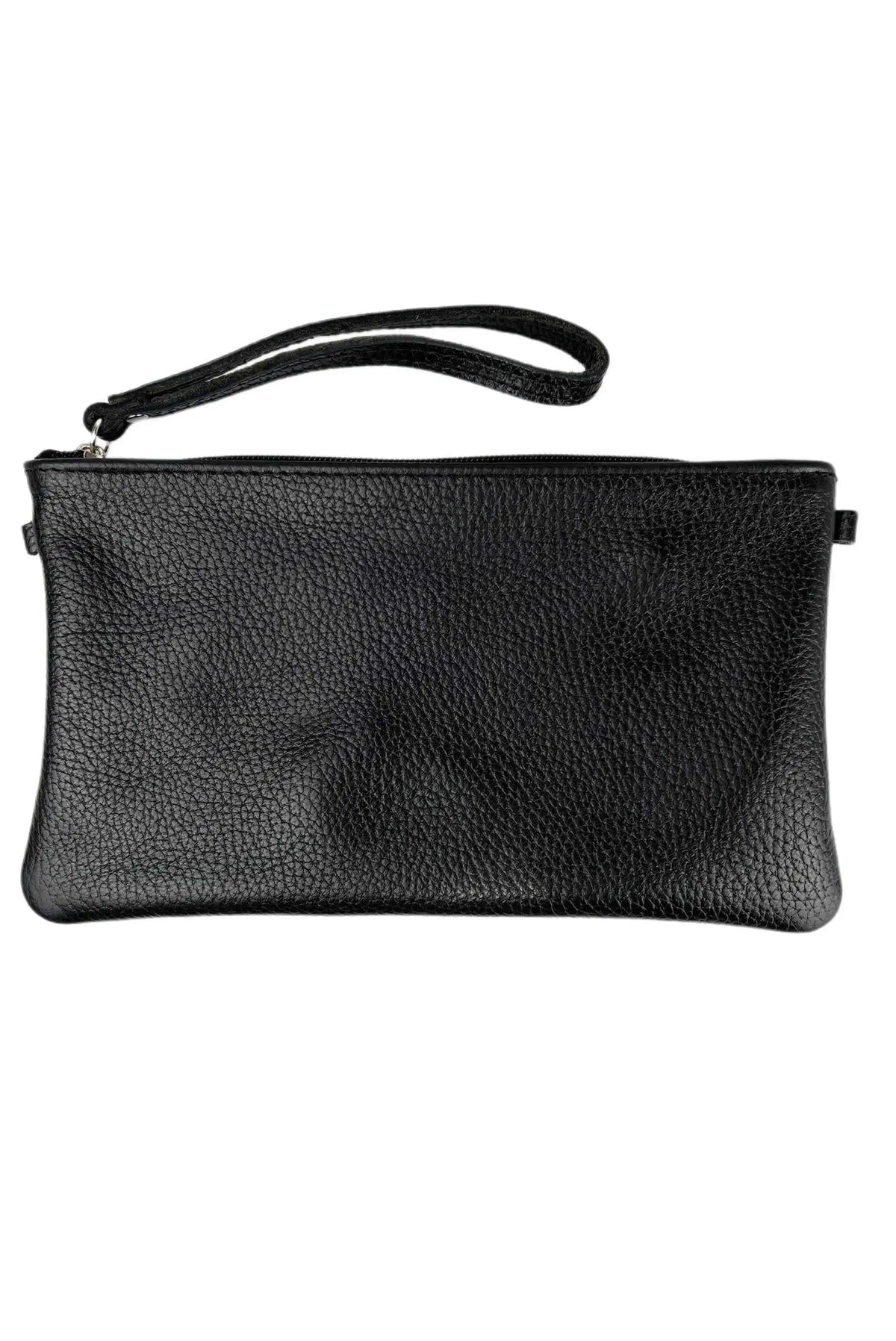 Bolso clutch de piel negro con asa de mano y cierre de cremallera de CHICA del Sur