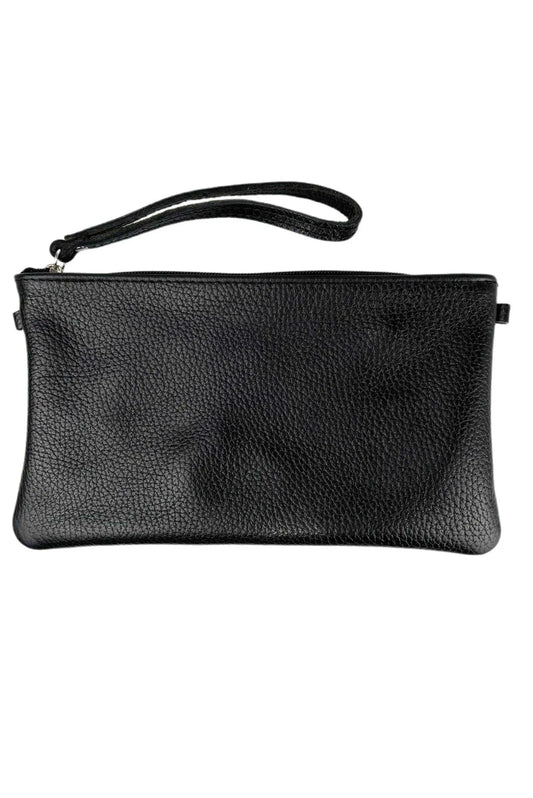 Bolso clutch de piel negro con asa de mano y cierre de cremallera de CHICA del Sur