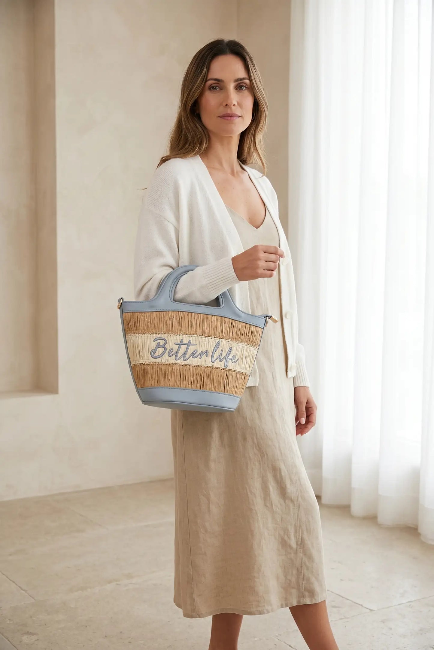 Bolso de mano mediano y de hombro piel sintética con rafia Better life