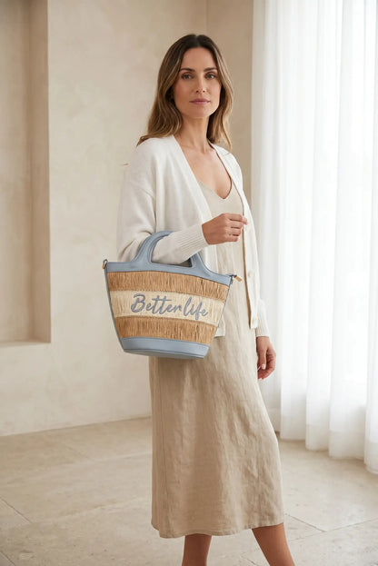Bolso de mano mediano y de hombro piel sintética con rafia Better life