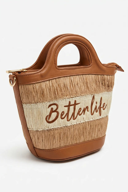 Bolso de mano mediano y de hombro piel sintética con rafia Better life
