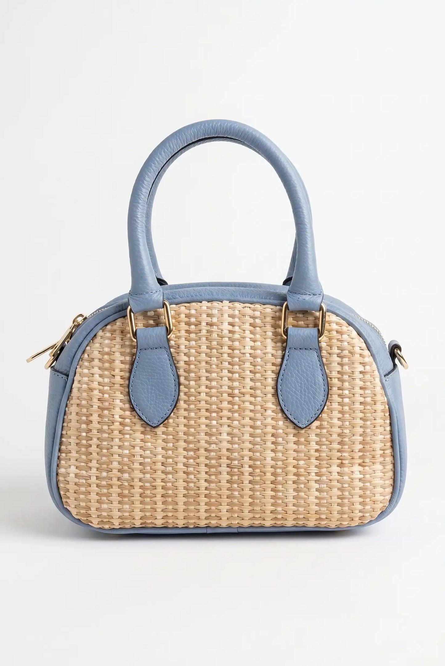 Bolso de mano mediano piel y rafia