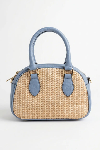 Bolso de mano mediano piel y rafia