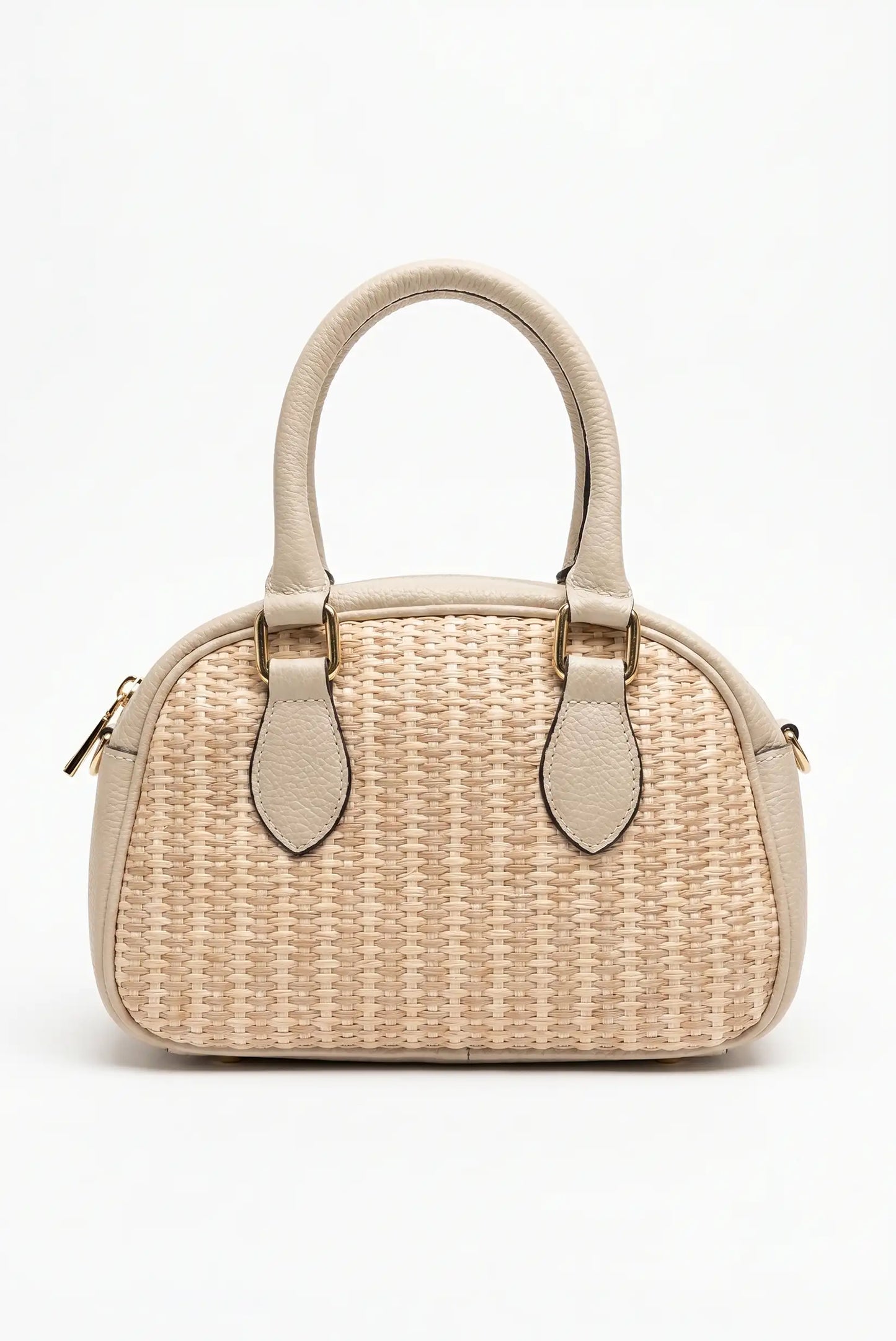 Bolso de mano mediano piel y rafia