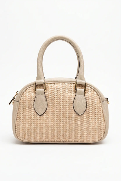 Bolso de mano mediano piel y rafia