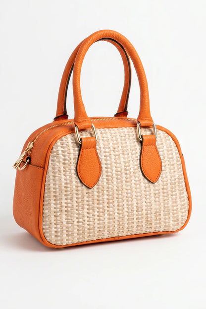 Bolso de mano mediano piel y rafia