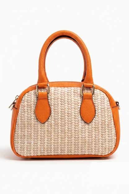 Bolso de mano mediano piel y rafia