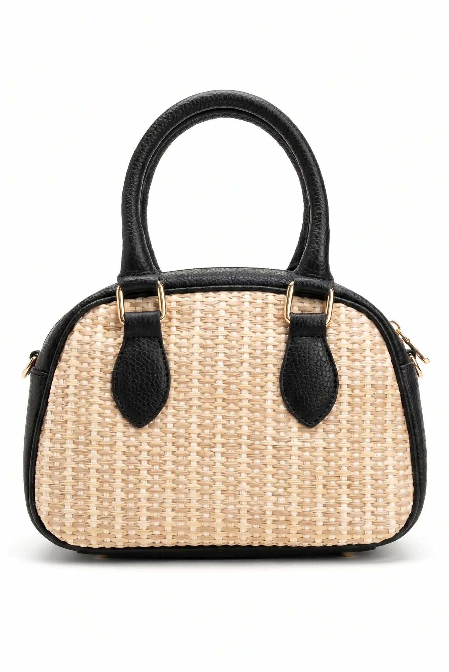Bolso de mano mediano piel y rafia