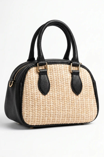 Bolso de mano mediano piel y rafia