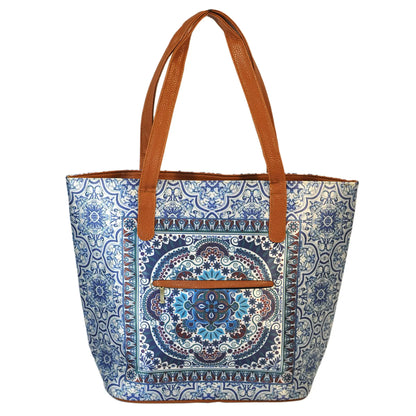 Bolso de hombro grande Nahomi de mujer Jigsaw Mandala | CHULA Tulum shopper tote regalo original para chica cuero vegano