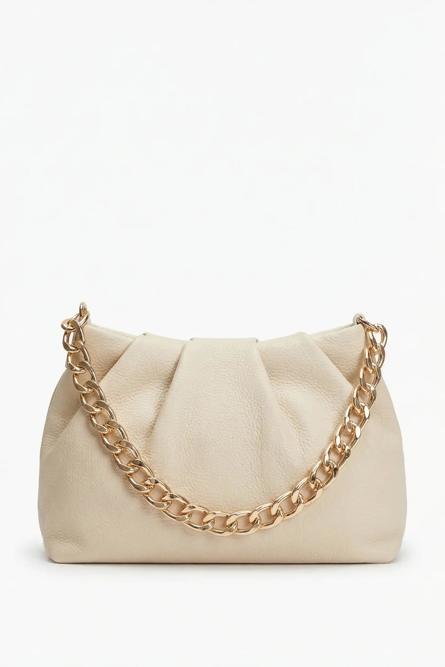 Bolso de hombro beige de piel para mujer con cadena dorada, estilo elegante de primavera
