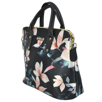 Bolso de mano y bandolera grande Lucia Flor Negro Beige | CHULA Tulum