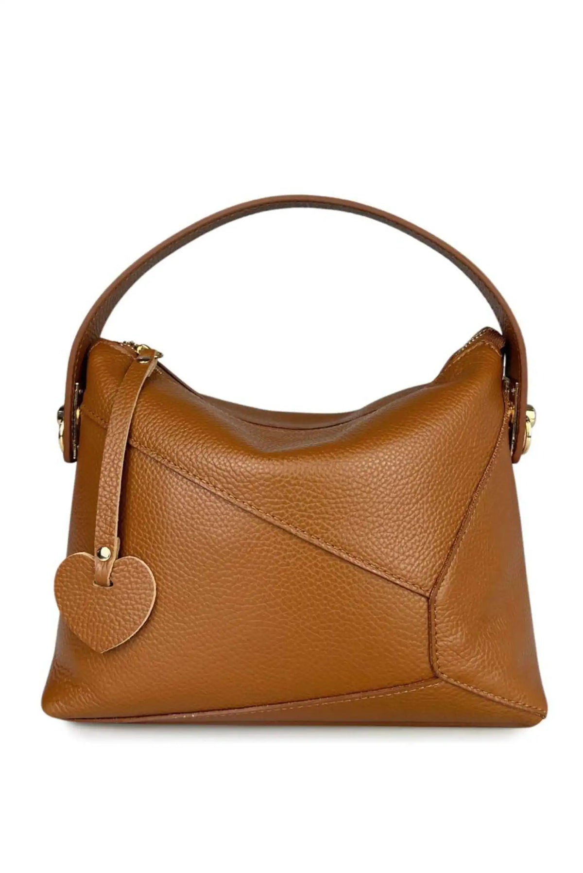 Bolso de mano Puzzle en piel color marrón con detalle de corazón colgante de CHICA del Sur