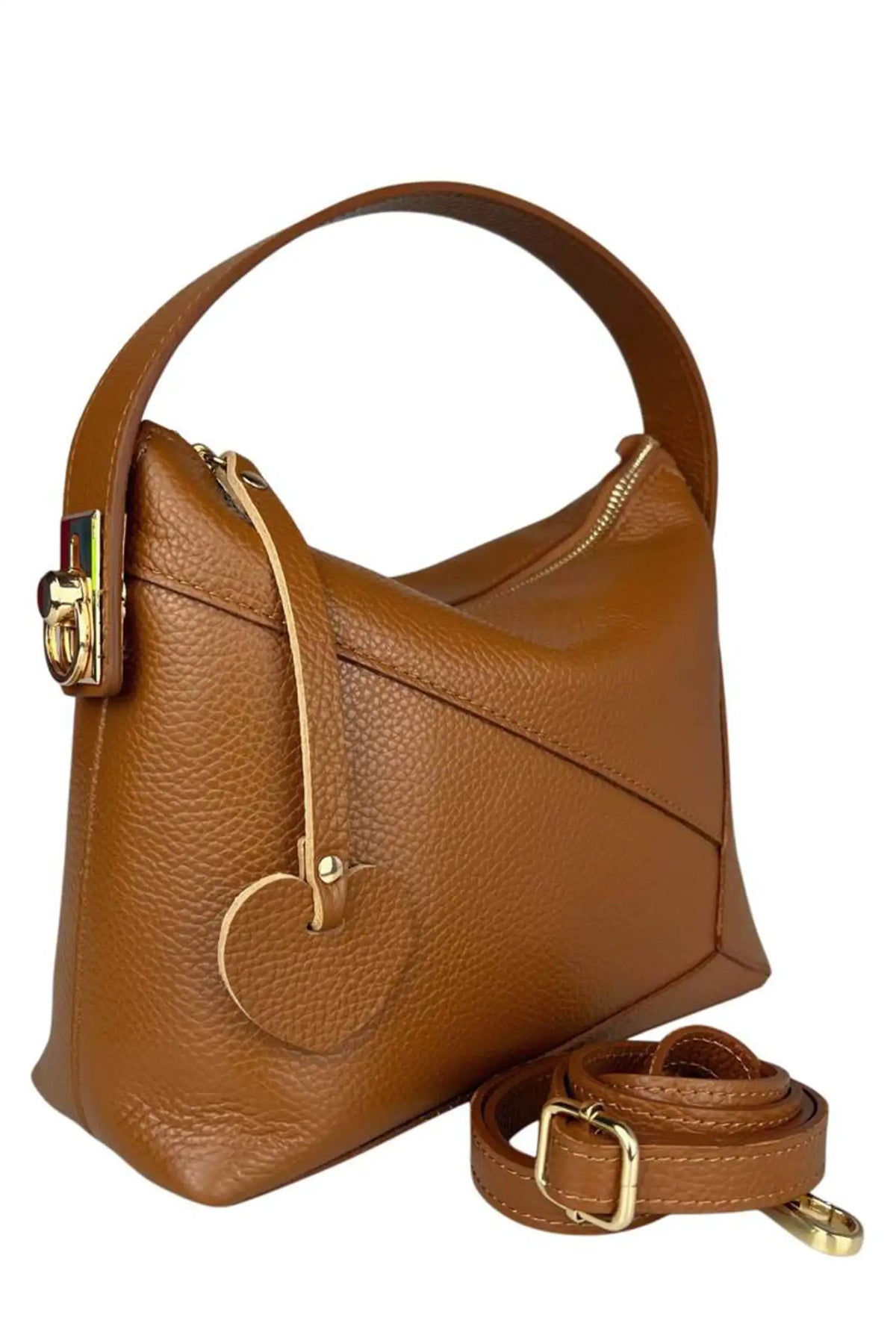 Bolso de mano y bandolera Puzzle de piel marrón con detalle de corazón de CHICA del Sur