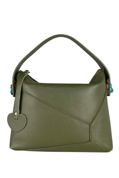 Bolso de mano Puzzle de piel verde con detalle de corazón de CHICA del Sur