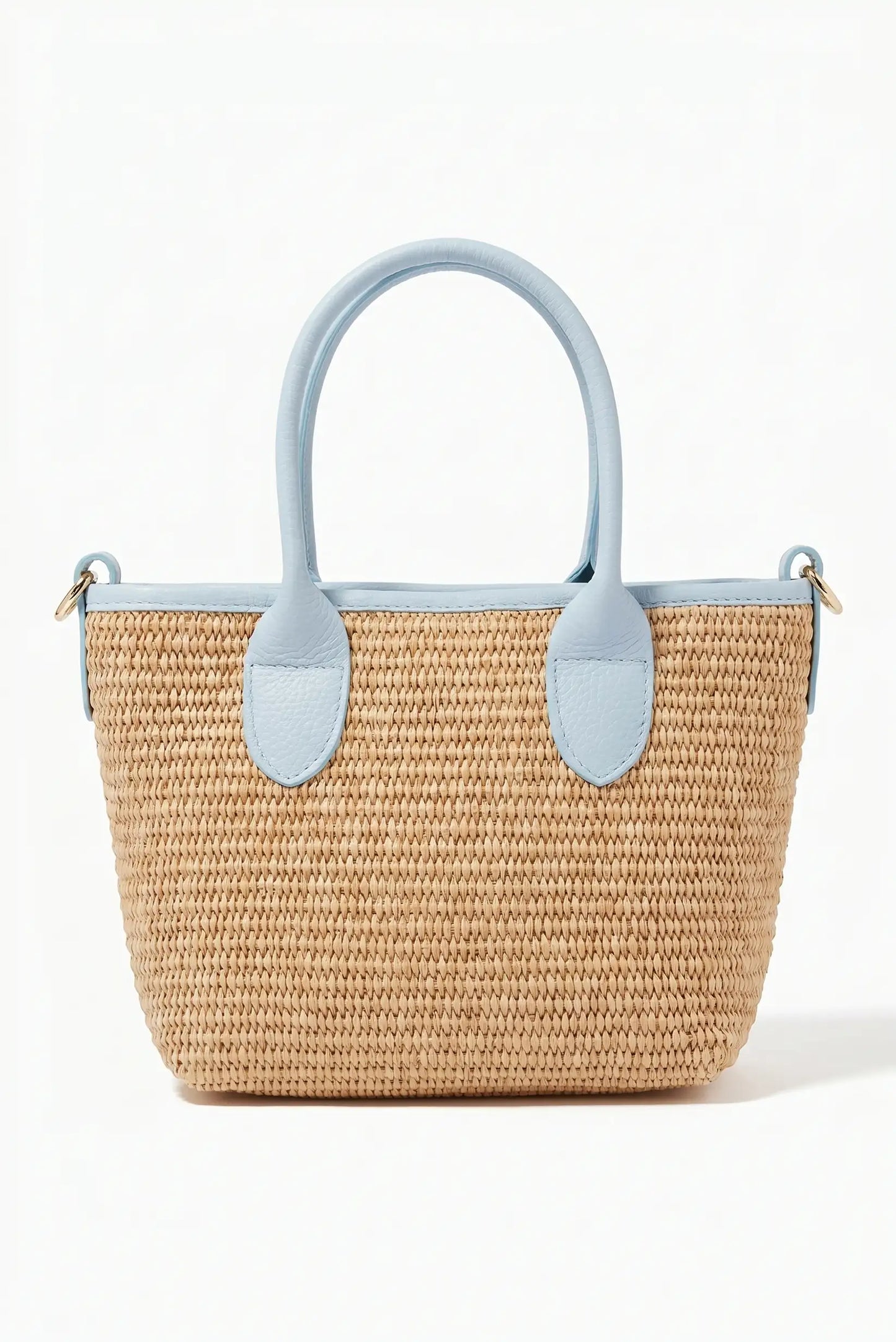Bolso de mano y bandolera pequeño en rafia y piel