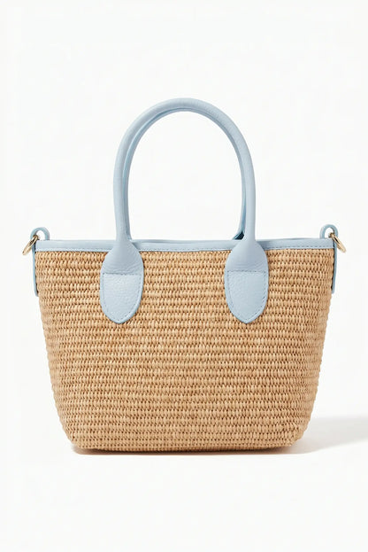Bolso de mano y bandolera pequeño en rafia y piel