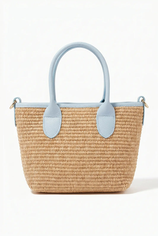 Bolso de mano y bandolera pequeño en rafia y piel