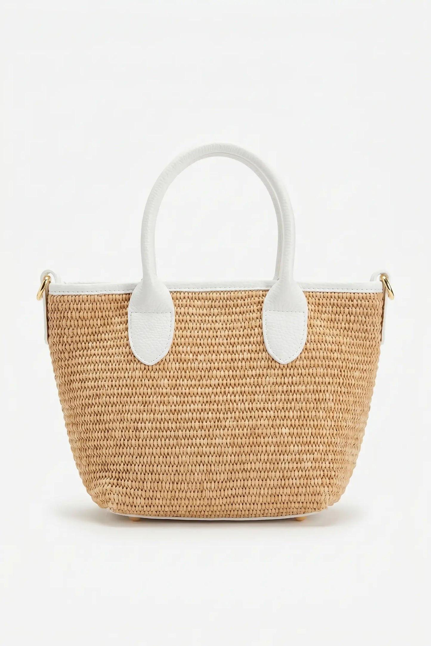 Bolso de mano y bandolera pequeño en rafia y piel