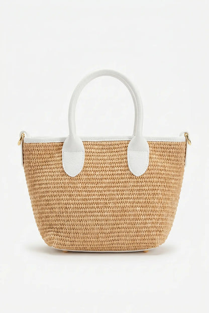 Bolso de mano y bandolera pequeño en rafia y piel