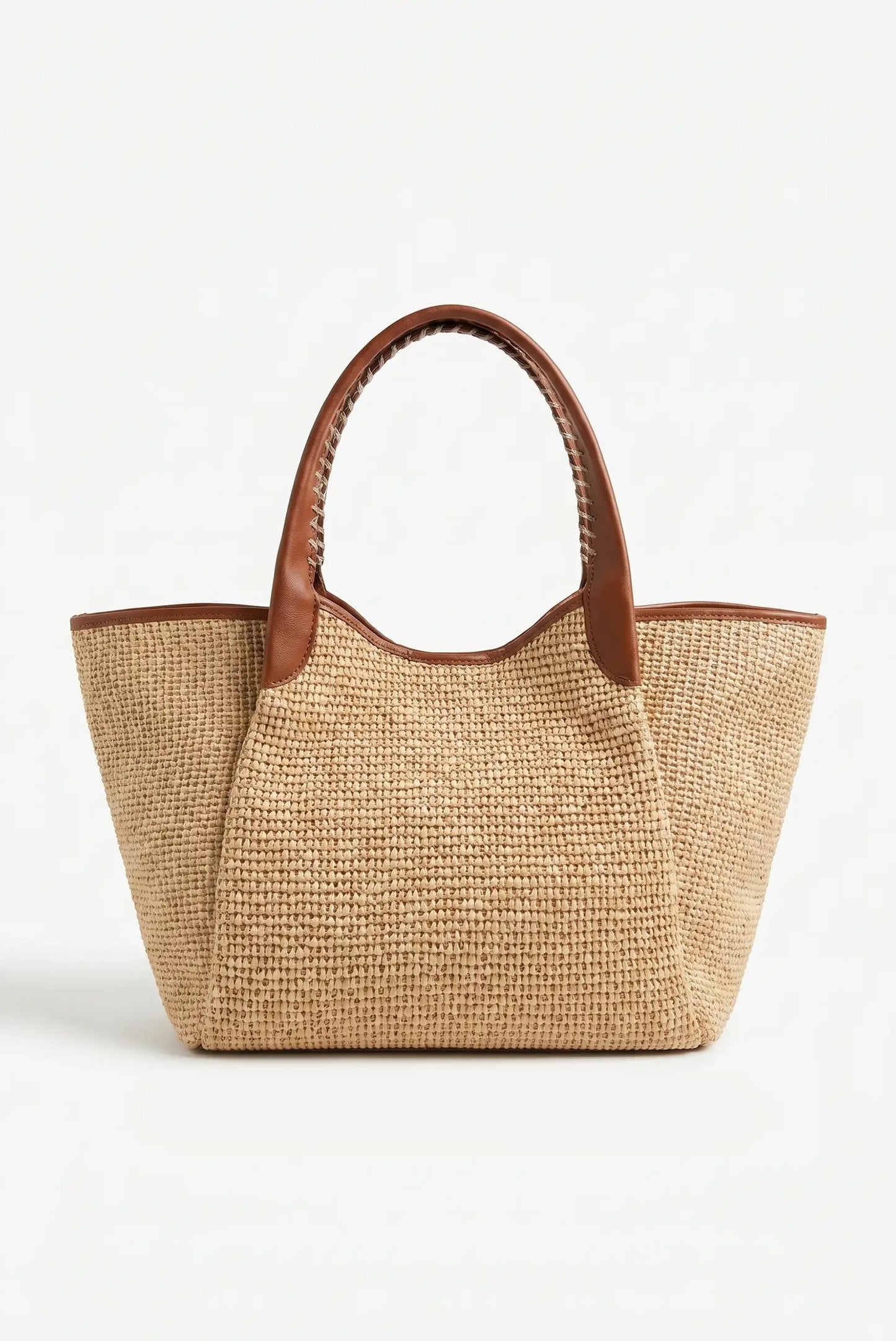 Bolso de mano grande rafia y piel sintetica