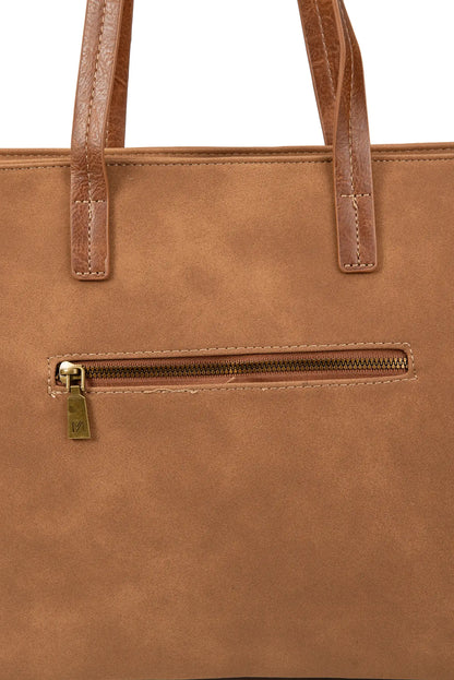 Bolso marrón con asas de cuero y cremallera frontal, ideal para moda femenina y complementos