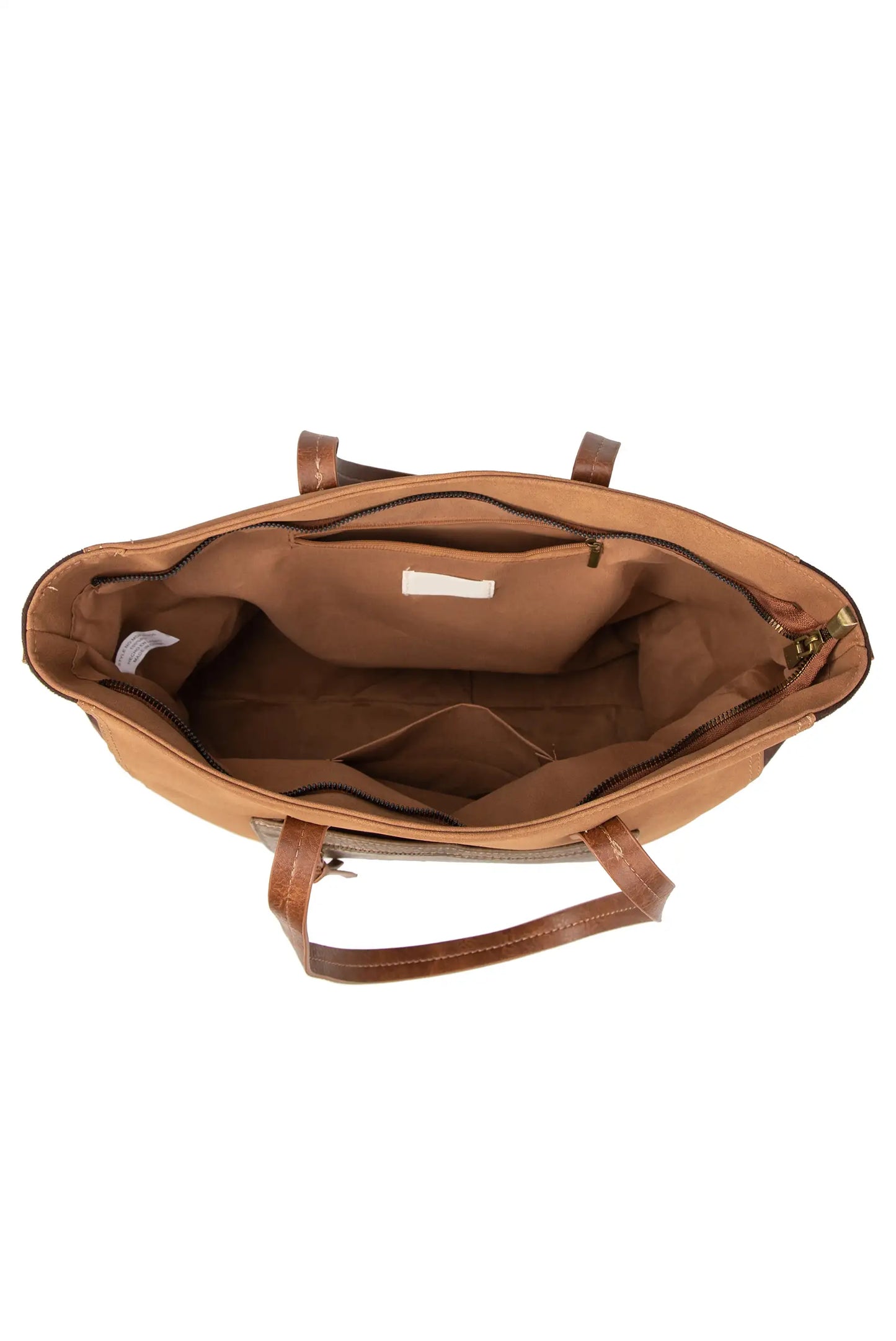 Bolso de mujer marrón con interior espacioso, cremallera y bolsillos organizadores, ideal para uso diario.