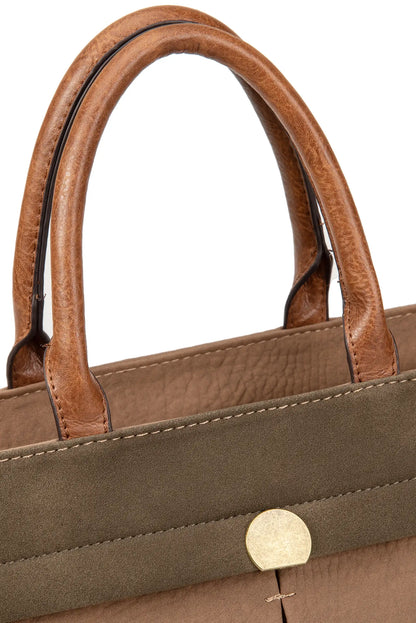 Bolso de mujer en tonos marrones con asas de cuero y detalle metálico dorado, ideal para moda femenina y complementos.
