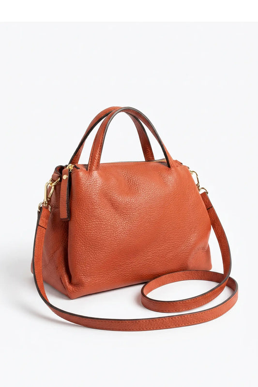 Bolso de mano y hombro para mujer color naranja, textura granulada, correa larga ajustable
