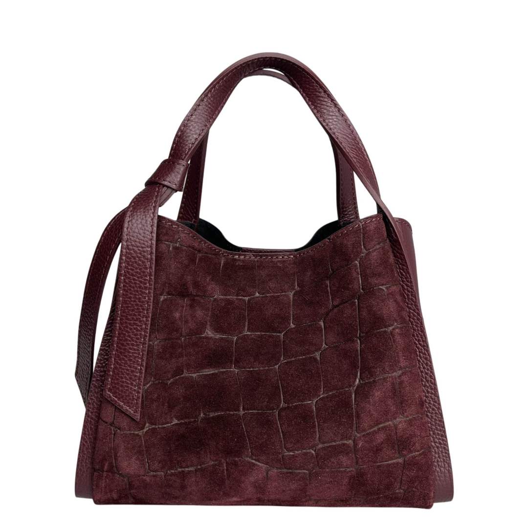 Bolso de mano de ante burdeos con efecto cocodrilo de CHICA del Sur