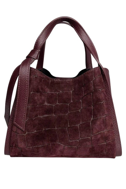 Bolso de mano en ante efecto cocodrilo color burdeos de CHICA del Sur