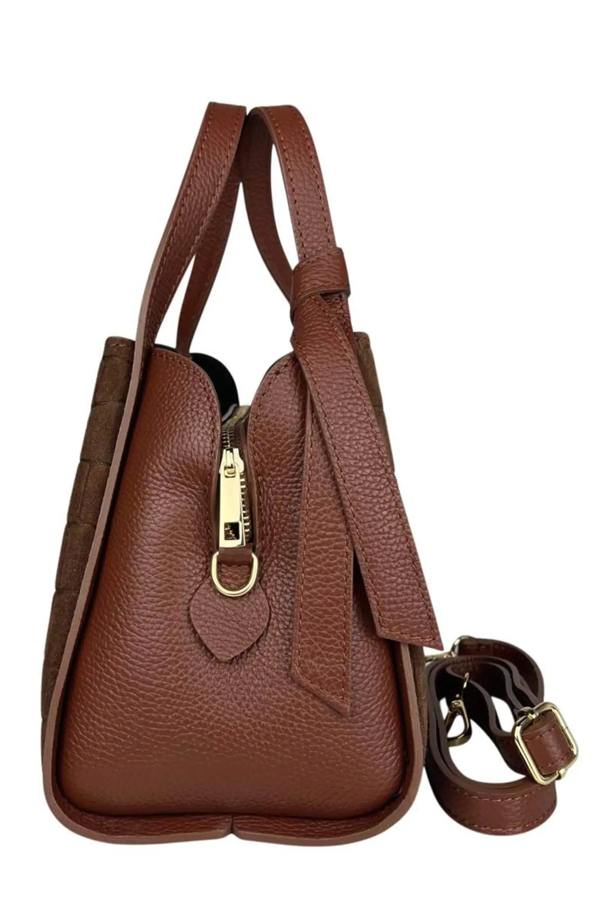 Bolso de mano de piel marrón de CHICA del Sur con asa anudada y correa ajustable