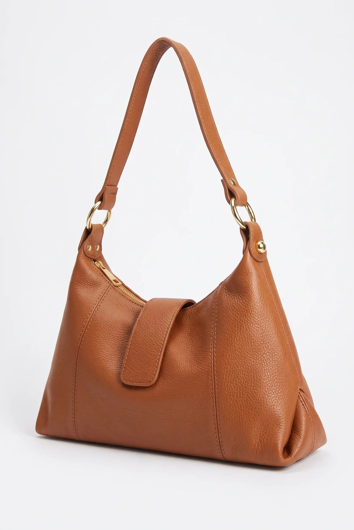 Bolso de hombro de piel color camel de CHICA del Sur con cierre de cremallera y herrajes dorados