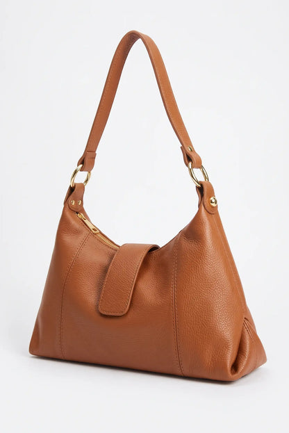 Bolso de hombro de piel color camel de CHICA del Sur con cierre de cremallera y herrajes dorados