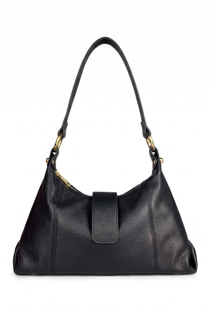 Bolso de hombro de piel negra de CHICA del Sur con detalles dorados
