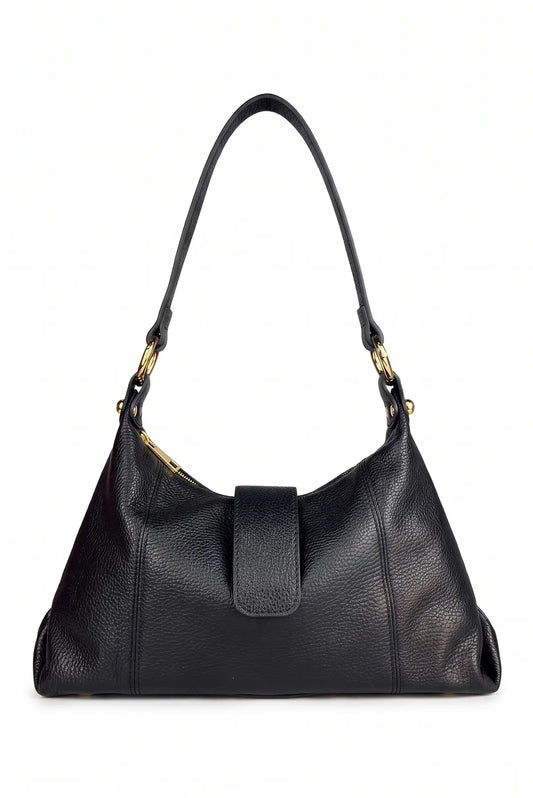 Bolso de hombro de piel negra de CHICA del Sur con detalles dorados