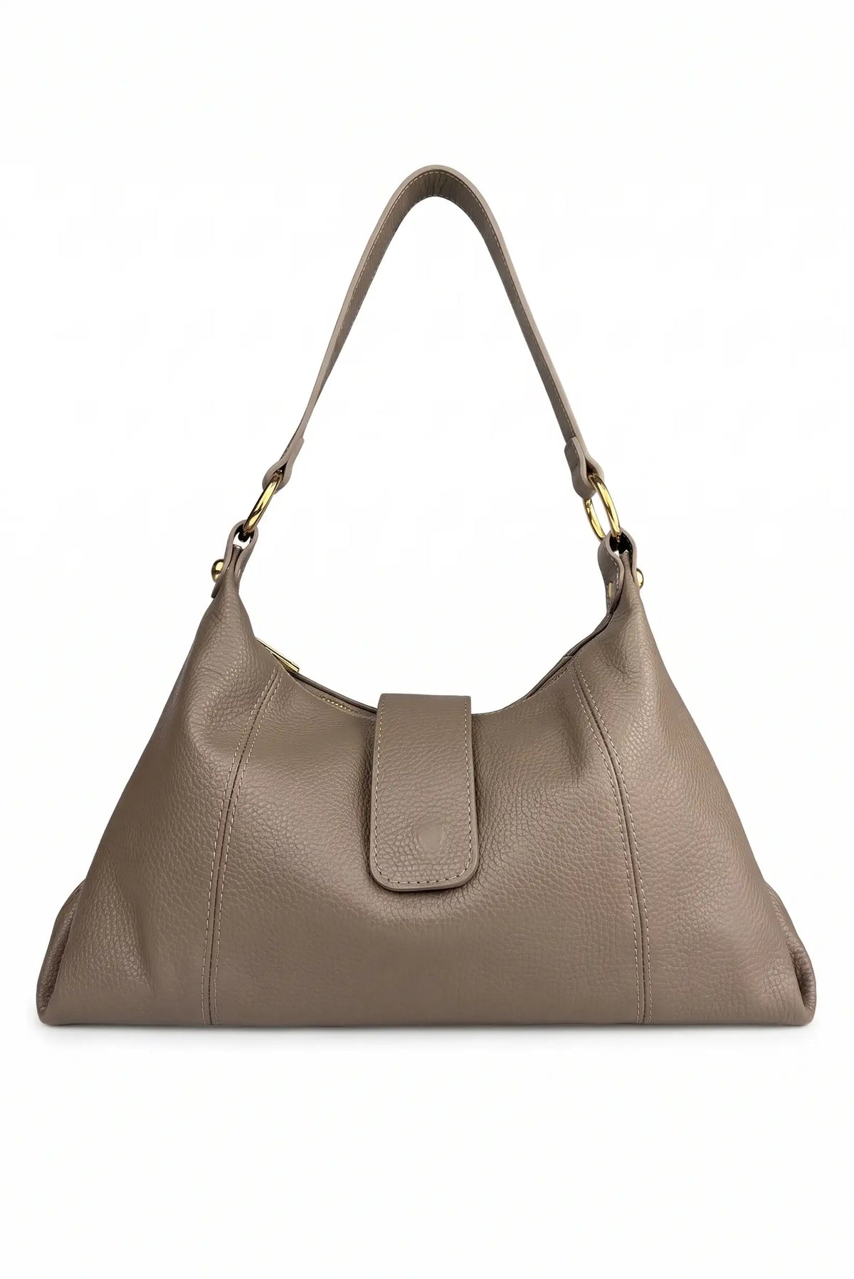 Bolso de hombro de piel color taupe de CHICA del Sur con asa larga y detalles dorados