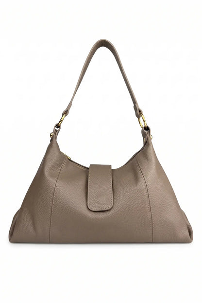 Bolso de hombro de piel color taupe de CHICA del Sur con asa larga y detalles dorados