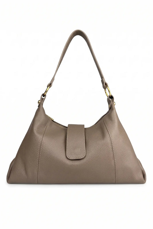 Bolso de hombro de piel color taupe de CHICA del Sur con asa larga y detalles dorados