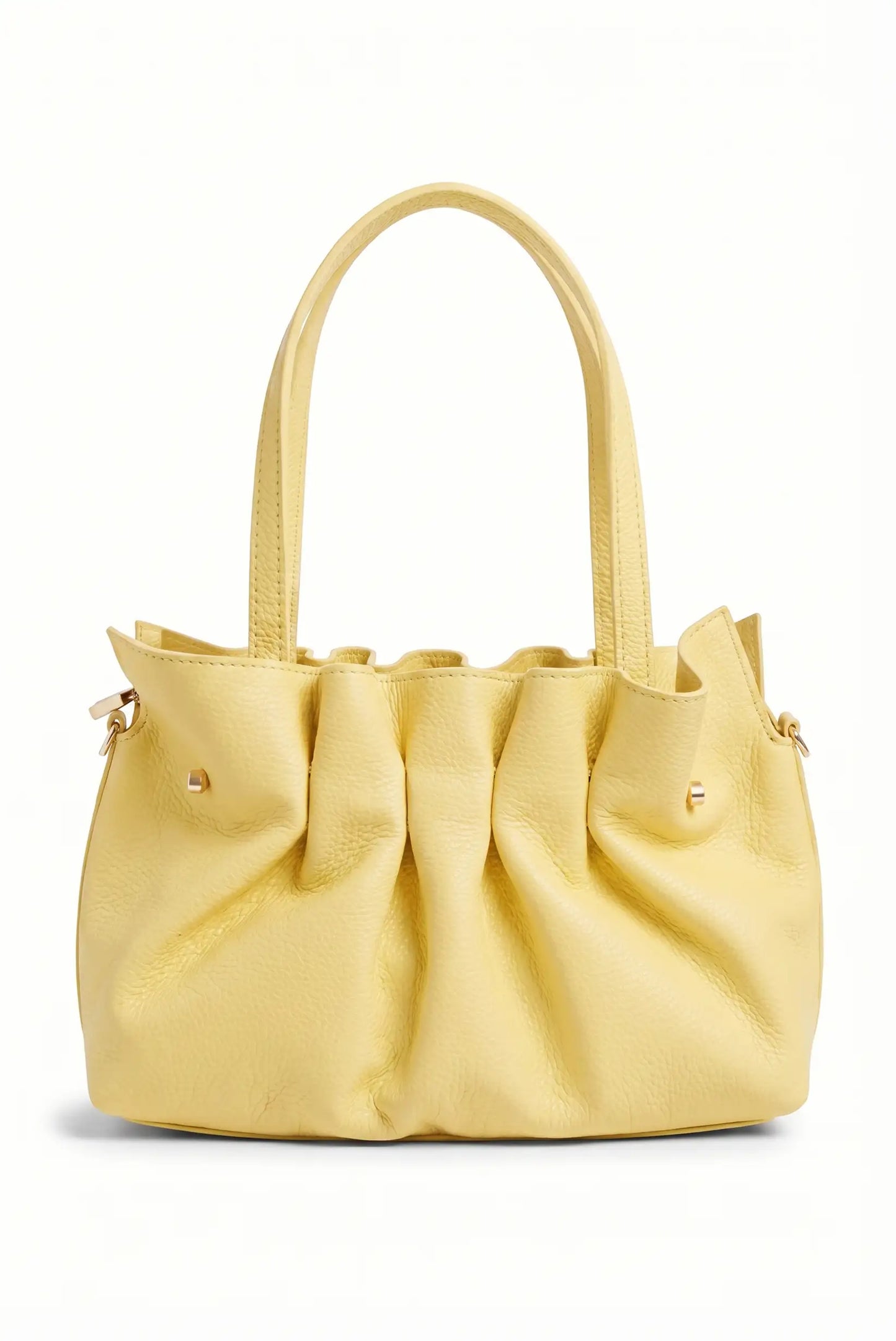 Bolso de mano de piel amarilla estilo acordeón, diseño primaveral elegante para mujer