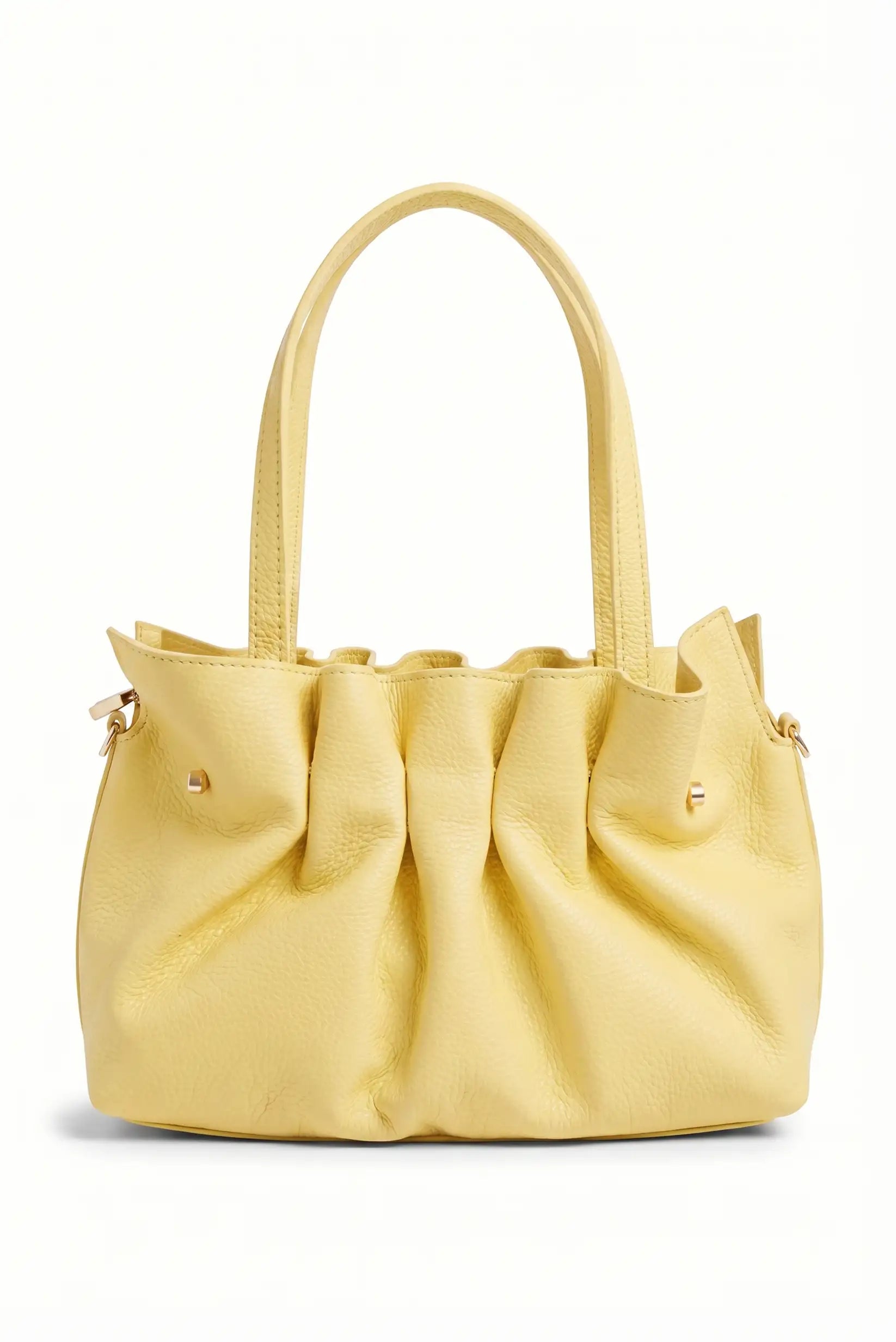 Bolso de mano de piel amarilla estilo acordeón, diseño primaveral elegante para mujer
