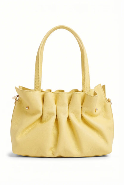 Bolso de mano de piel amarilla estilo acordeón, diseño primaveral elegante para mujer