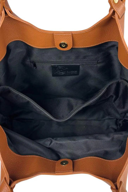 Interior de bolso shopper grande de piel de vaca camel de CHICA del Sur con forro negro