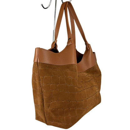 Bolso shopper grande de piel de vaca camel con efecto cocodrilo de CHICA del Sur