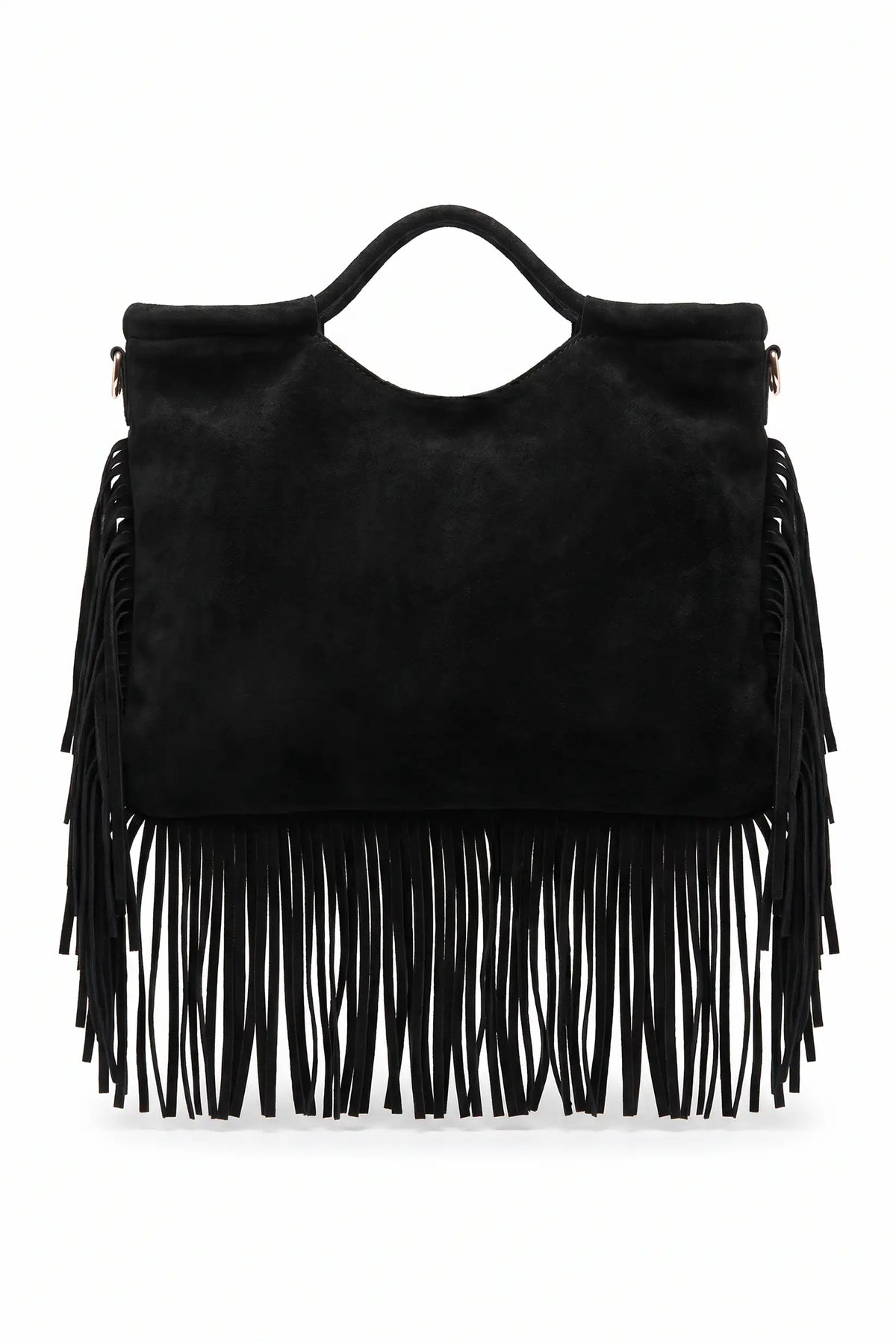 Bolso de mujer negro tipo ante con flecos y asa de mano de CHICA del Sur