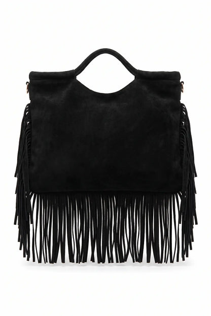 Bolso de mujer negro tipo ante con flecos y asa de mano de CHICA del Sur