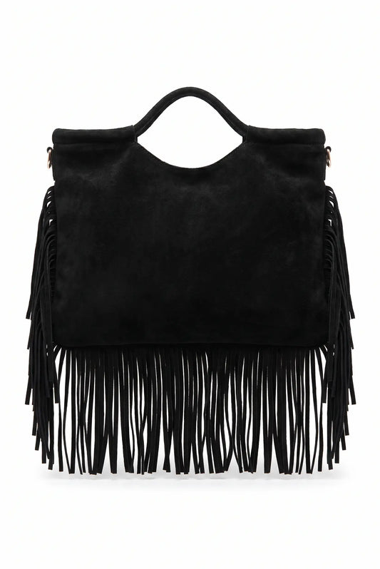 Bolso de mujer negro tipo ante con flecos y asa de mano de CHICA del Sur