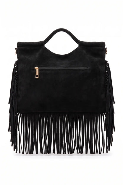 Bolso de mujer negro tipo ante con flecos y asa de mano de CHICA del Sur