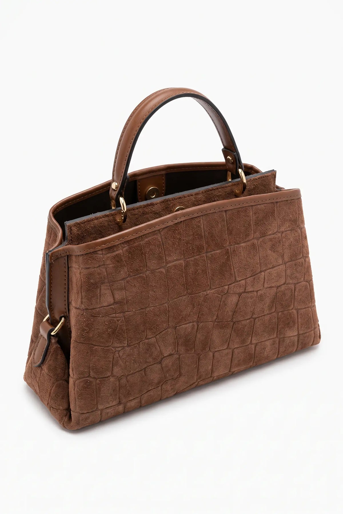 Bolso de mujer marrón tipo ante con efecto cocodrilo y asa superior de CHICA del Sur